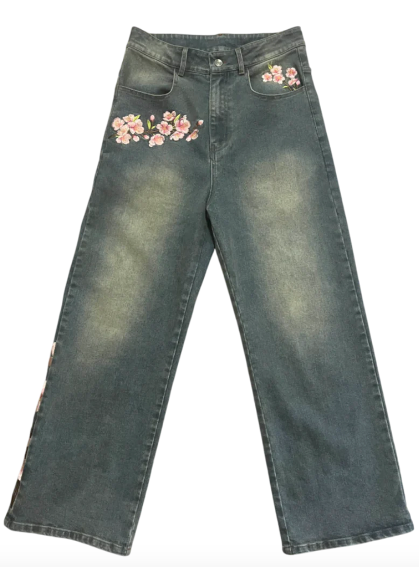 Embroidered Sakura Jeans
