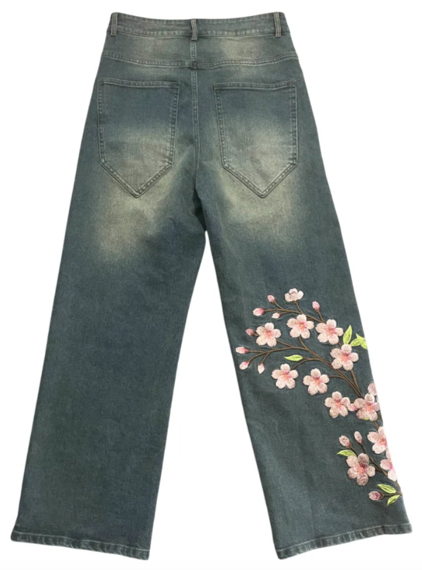 Embroidered Sakura Jeans
