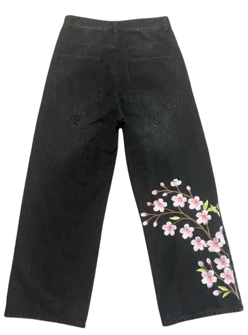 Embroidered Sakura Jeans